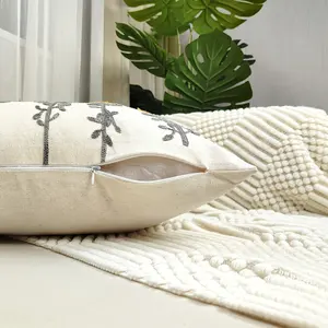 Funda de cojín de algodón bordada Boho planta flor Floral copetudo decorativo funda de almohada para decoración del hogar