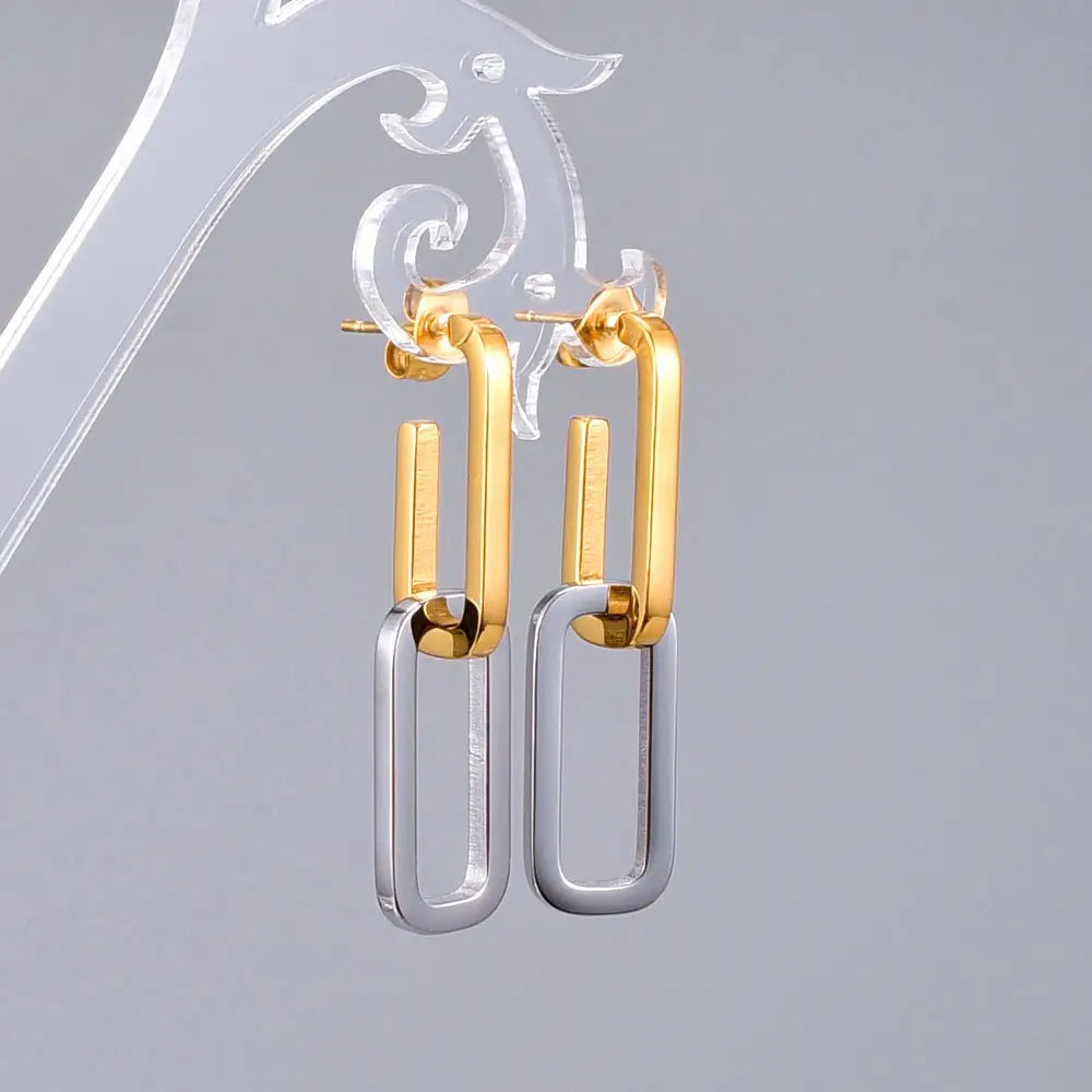 Design de moda Corrente Geométrica Brincos 18k Banhado A Ouro Aço Inoxidável Chunky Chain Drop Earrings Mulheres