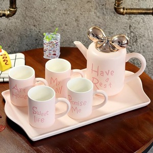 Service à thé de l'après-midi en porcelaine fine Bow-Tie English, tasses à café en céramique aux couleurs macaron, design frais et mignon, coffret cadeau pour la maison - Product Image 1