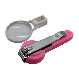 Factory Price Pink Plastic Handle Nail Clippers Carbon Steel Small Convenient Magnifier Nail Clippers