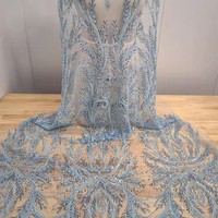 Tissu en dentelle brodée multicolore avec perles et paillettes pour robes de mariée haut de gamme, accessoires de vêtements DIY, décoration en dentelle et maille