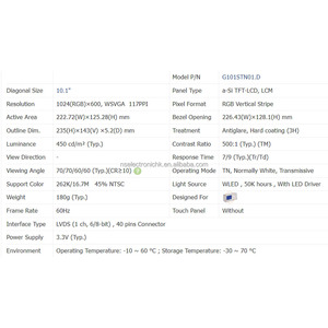 Nuevo módulo LCD TFT industrial WSVGA original en stock de 10,1 pulgadas, 1024 × 600, para dispositivos portátiles y de mano G101STN01.D - Product Image 4