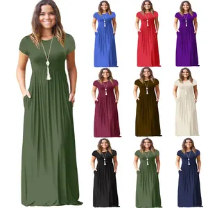 Wholesale Ready To Ship Casual Plain Casual Elegant Women Long Dresses With Pocket
