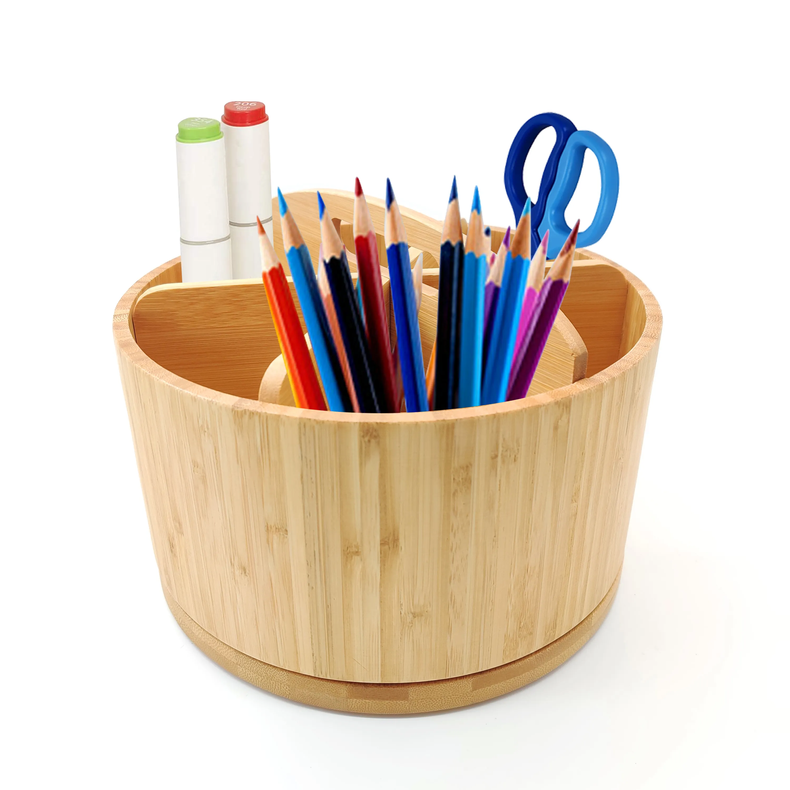 Бамбуковый поворотный шестиугольный держатель для ручек, Настольный ящик для хранения, многоугольный ящик для хранения карандашей и ручек, подходит для офисного хранения