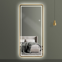 Miroir LED pleine longueur à coins arrondis, personnalisable OEM/ODM, avec contrôle tactile et variateur d'intensité, autoportant ou mural, pour essayage de vêtements