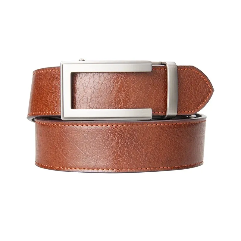 Brown Fancy Sliding Ratchet Buckle Leather Mens Belts for Office Wear