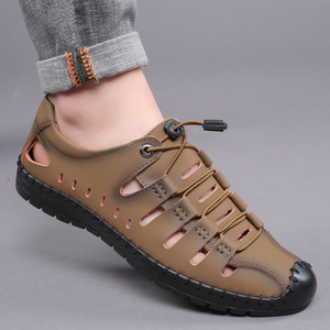 Nuovi sandali estivi da uomo, scarpe Casual in vera pelle, alla moda e versatili, punta cava, scarpe da uomo traspiranti, morbide - Product Image 1
