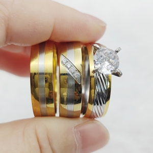 <span class=keywords><strong>Marito</strong></span> misto <span class=keywords><strong>e</strong></span> <span class=keywords><strong>moglie</strong></span> gioielli d'oro 3 pezzi coppie nuziali anello di fidanzamento promessa titanio moda anelli da dito - Product Image 4