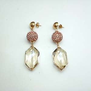 <b>Crystal</b> <b>Earrings</b> PVD Gold Plated 316L Stainless Steel Sustainable Resistant Dangle <b>Studs</b> - Product Image 1
