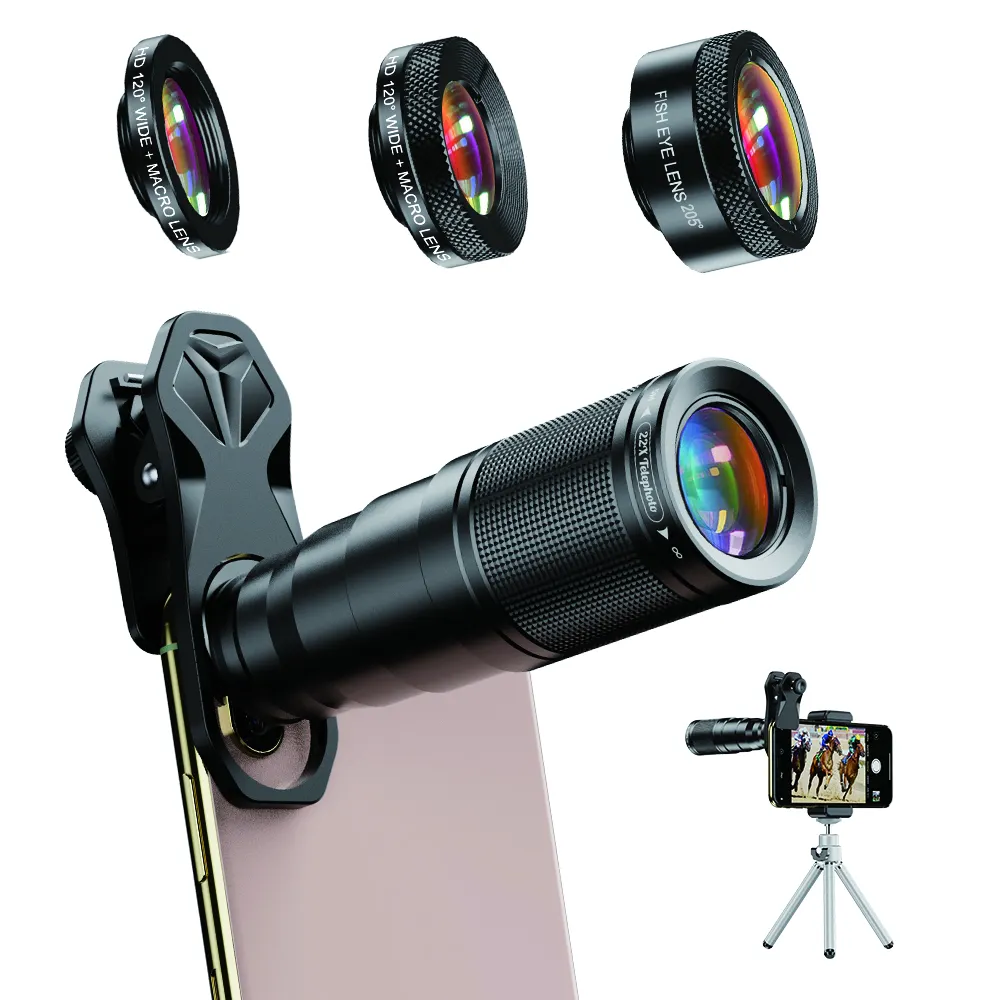 APEXEL 전문 어안 렌즈 휴대 전화 카메라 렌즈 키트 외부 22X 줌 망원 렌즈 스마트 폰