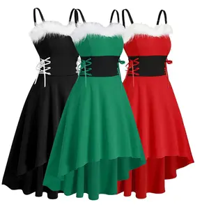 4 colors into the Christmas dress size 8 bunny sexy cute show dress with waist halter irregular dress