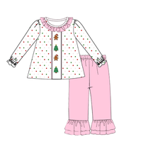 Puresun 2026 Boutique Robe de Noël pour Filles Rose à Pois Brodés Ensemble Vêtements Enfant Bébé Barboteuse Tenues