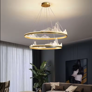 Lámpara colgante de anillo de círculo redondo moderno Golden Ice Mountain Aluminio Acrílico LED Tamaño mediano - Product Image 2