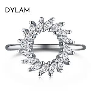 Dylam चांदी S925 हीरे की शादी की अंगूठी घन जिक्रोन पत्थर बोल्ड रत्न सूर्य थोक CZ पत्थर के साथ चांदी सर्कल शादी के छल्ले