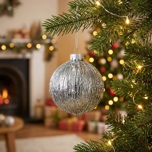 Boules <span class=keywords><strong>de</strong></span> Noël en verre argenté texturé <span class=keywords><strong>de</strong></span> luxe, ornements en feuille métallisée effet cristal <span class=keywords><strong>de</strong></span> glace, sphères suspendues pour sapin <span class=keywords><strong>de</strong></span> Noël avec <span class=keywords><strong>couronne</strong></span> - Product Image 2