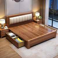 Nouveau lit queen size en bois massif de style minimaliste chinois, cadre de lit plateforme avec tête de lit sculptée à la main pour chambre principale et appartement d'hôtes