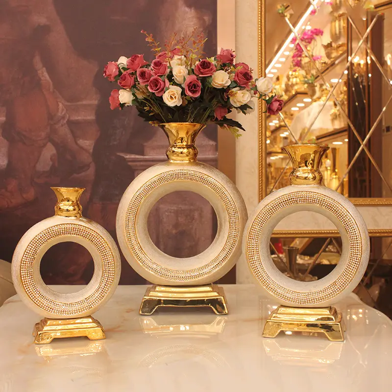 Vasos de porcelana de ouro, vasos artísticos nórdicos de cerâmica para casamento, decoração de casa, vasos de porcelana dourados