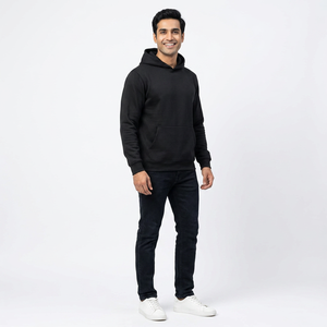 Sudadera con Capucha Negra de Color Sólido para Hombre, Estilo Urbano, Felpa Gruesa, Informal - Product Image 1