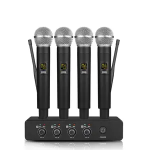 4 kanallı UHF kablosuz mikrofon sistemi ile 4 el mikrofonlar Karaoke makinesi için parti düğün kilise konferans konuşma