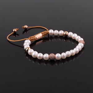 Di alta Qualità di Design Unico Reale D'acqua Dolce Della Perla di Diamante DELLA CZ Pavimenta della Sfera Macrame Del Braccialetto Delle Donne - Product Image 4