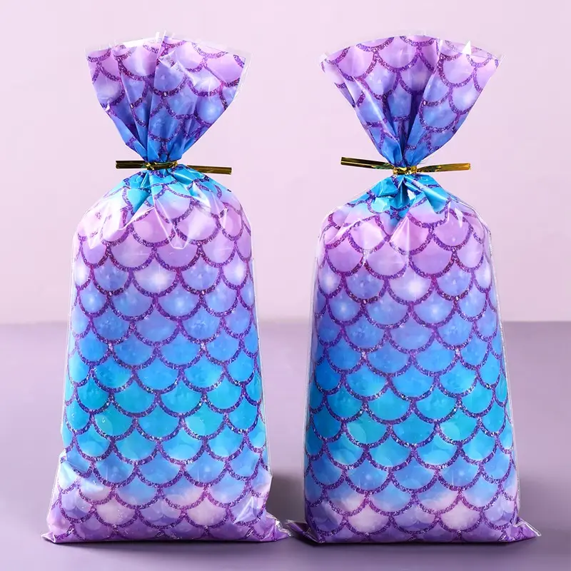 マーメイドセロハンバッグマーメイドテールをテーマにしたグッディキャンディーバッグマーメイドの誕生日の装飾のためのプラスチックの好意の御馳走バッグ