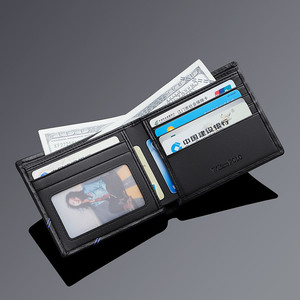 New Arrival Top Grain <b>Small</b> Bifold Black Leather <b>Wallet</b> for Men Slim Billfold With 7 Card Slots Men Short <b>Wallet</b> - Product Image 3