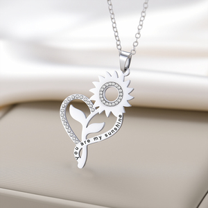 Stainless Steel Sunflower Heart Necklace Crystal Rhinestone <strong>Sunshine</strong> Flower Necklace Gold Plated Jewelry <strong>Gifts</strong> for Women Men - Product Image 1