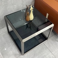 Table d'appoint moderne noire avec plateau en marbre carré, meuble de salon de luxe, table d'appoint en acier inoxydable doré
