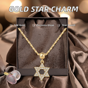 PAVOI Collier pendentif étoile de David en or jaune 14 carats plaqué or avec zircone cubique, ensemble de breloques, hypoallergénique, chaîne réglable, design délicat - Product Image 2