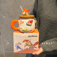 Mug en céramique Disney Zootopia avec paille, couvercle et poignée, tasse à café et à lait pour enfants, usage domestique et cadeaux