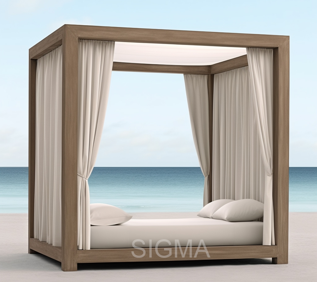 Waterproof Outdoor Teak Furniture Customized Size Teak Wood Daybed Solid Teak Sunbed