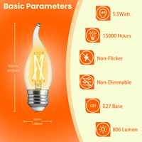 Bohlam Lampu Edison CA11 C35 Retro LED Filament Putih Hangat 5.5W 2700K 806lm E27/E14 CRI90 Kaca 20000 Jam Lampu Lilin Rumah AC