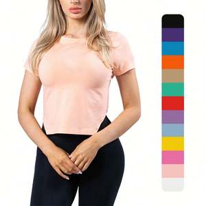 <b>Crop</b> Top <b>Shirt</b> Top Female Cotton Spandex Ribbed Cotton Knit Semi <b>Fitted</b> Crew Neck Women Slim <b>Crop</b> Top Half <b>T</b> <b>Shirts</b> for Girls - Product Image 5