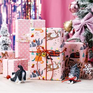Christmas <b>Wrapping</b> <b>Paper</b> Holiday <b>Wrapping</b> <b>Paper</b> Pink double-sided polka dot cute animal <b>cat</b> pattern <b>wrapping</b> <b>paper</b> - Product Image 1