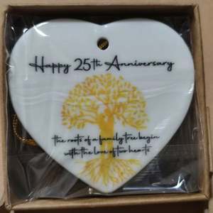 New Design <b>Heart</b> Shaped Ceramic Ornament 25Th Wedding Anniversary Christmas Ceramic Pendant - Product Image 4