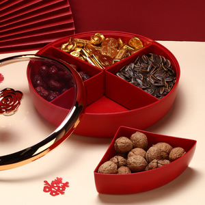 Plato redondo rojo para frutas con tapa de vidrio para decoración del hogar en el Año Nuevo Chino, vajilla para fiestas HF 6060 - Product Image 5