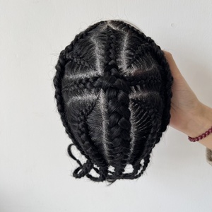 Emeda - Tupé <span class=keywords><strong>Afro</strong></span> Box Braids con Frente de Encaje BIO para <span class=keywords><strong>Hombre</strong></span>, Listo para Enviar, 8*10 Pulgadas # Cabello Remy Indio de 1 Color - Product Image 3