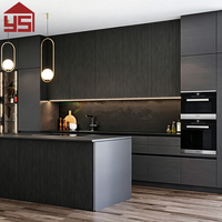 Gabinetes de Cocina Modulares Inteligentes Modernos de Lujo, Gabinetes de Cocina con Chapa de Madera Natural y Juego de Isla