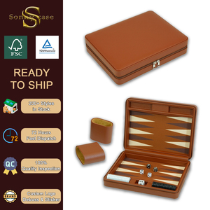 Sonny High Quality 9 Inch Portable Brown Leather Handmade Luxury <strong>Travel</strong> <strong>Backgammon</strong> <strong>Set</strong> - Product Image 1