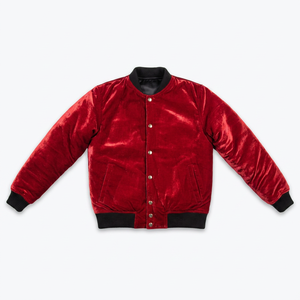 <b>Men's</b> Red Satin Varsity Bomber <b>Jacket</b> <b>Men</b> Stand Collar Button Front Custom Logo Winter Casual Outerwear - Product Image 3