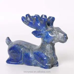 Popüler halk kristal el sanatları mavi Lapis Deer li geyik oyma kristal hayvanlar figürinler