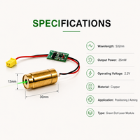 Module laser vert ZhonNa 532nm 35mW avec boîtier en cuivre, source lumineuse à diode pour positionnement et visée, accessoires d'alignement industriel