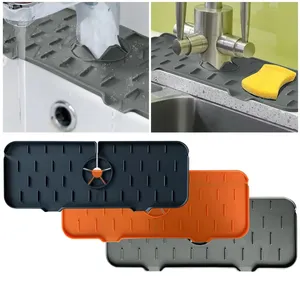 1 pièce Tapis de protection d'évier en silicone rectangulaire 37x14cm, anti-goutte, anti-éclaboussures, antidérapant, écologique, pliable, pour salle de bain - Product Image 1