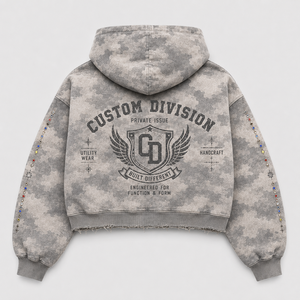 Sweat à capuche personnalisé 450 g/m² en coton 100 % molleton bouclette, effet délavé soleil, avec strass et imprimé graphique vieilli, coupe ample, style streetwear, pour homme, vente en gros - Product Image 2