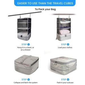Portable Expandable Hanging Shelves Wardrobe Organizer Carry-On Closet for <b>Clothes</b> Packing Cube 45L Capacity Foldable Design - Product Image 5