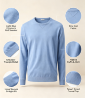 Pull en maille ras du cou bleu clair pour homme 2026, en molleton fin, coupe décontractée élégante, écologique et respirant pour l'été