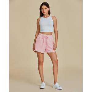 กางเกงขาสั้นลายทางเอวสูงสำหรับผู้หญิง2025กางเกงขาสั้นชายหาดเอวยางยืดลำลองมีเชือกผูกกระเป๋าขนาด XS ตกแต่งโลโก้ - Product Image 6