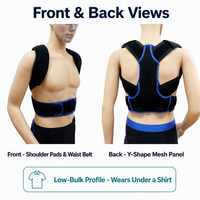 Correcteur de posture noir et bleu avec bretelles rembourrées et support dorsal en forme de Y