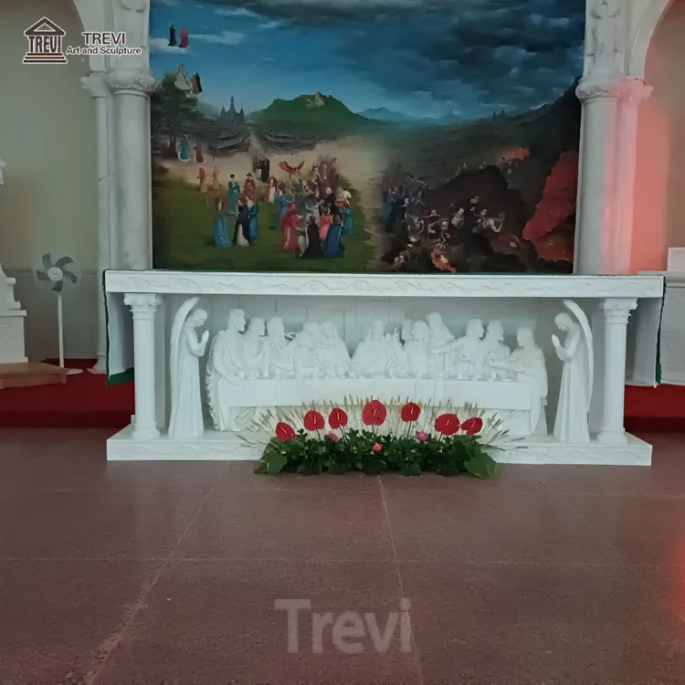 Gebets altar Tisch Weißer Marmor Kirchen altar Mit Jesu Letztem Abendmahl Relief Projekt
