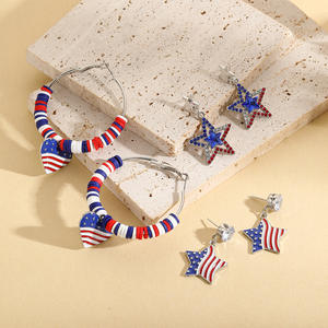 Boucles d'oreilles patriotiques du 4 <span class=keywords><strong>juillet</strong></span> à rayures bleues blanches et rouges Style drapeau américain en forme de larme pour femmes à la mode - Product Image 3